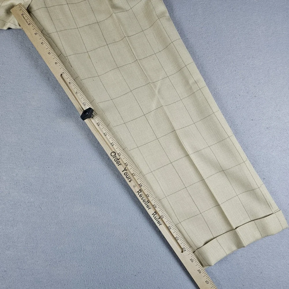 VTG Polo Ralph Lauren Pants Mens 31x26 Beige Windowpane Wool Pleated Cuffed USA